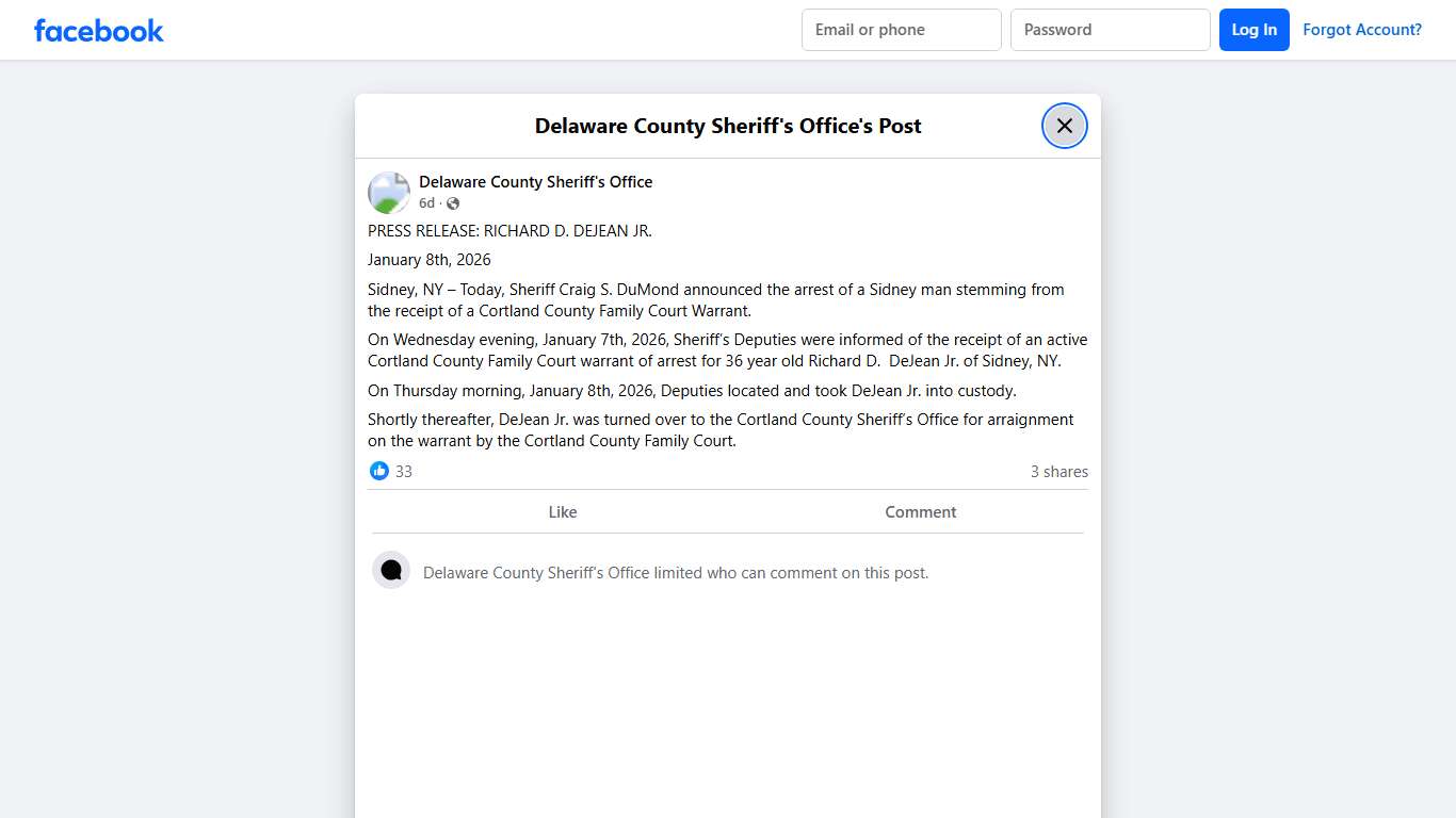 PRESS RELEASE: RICHARD... - Delaware County Sheriff's Office | Facebook